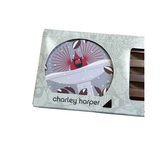 Charley Harper Cardinal Stone Coasters set of 4 with wood stand NEW - Picture 4 of 13